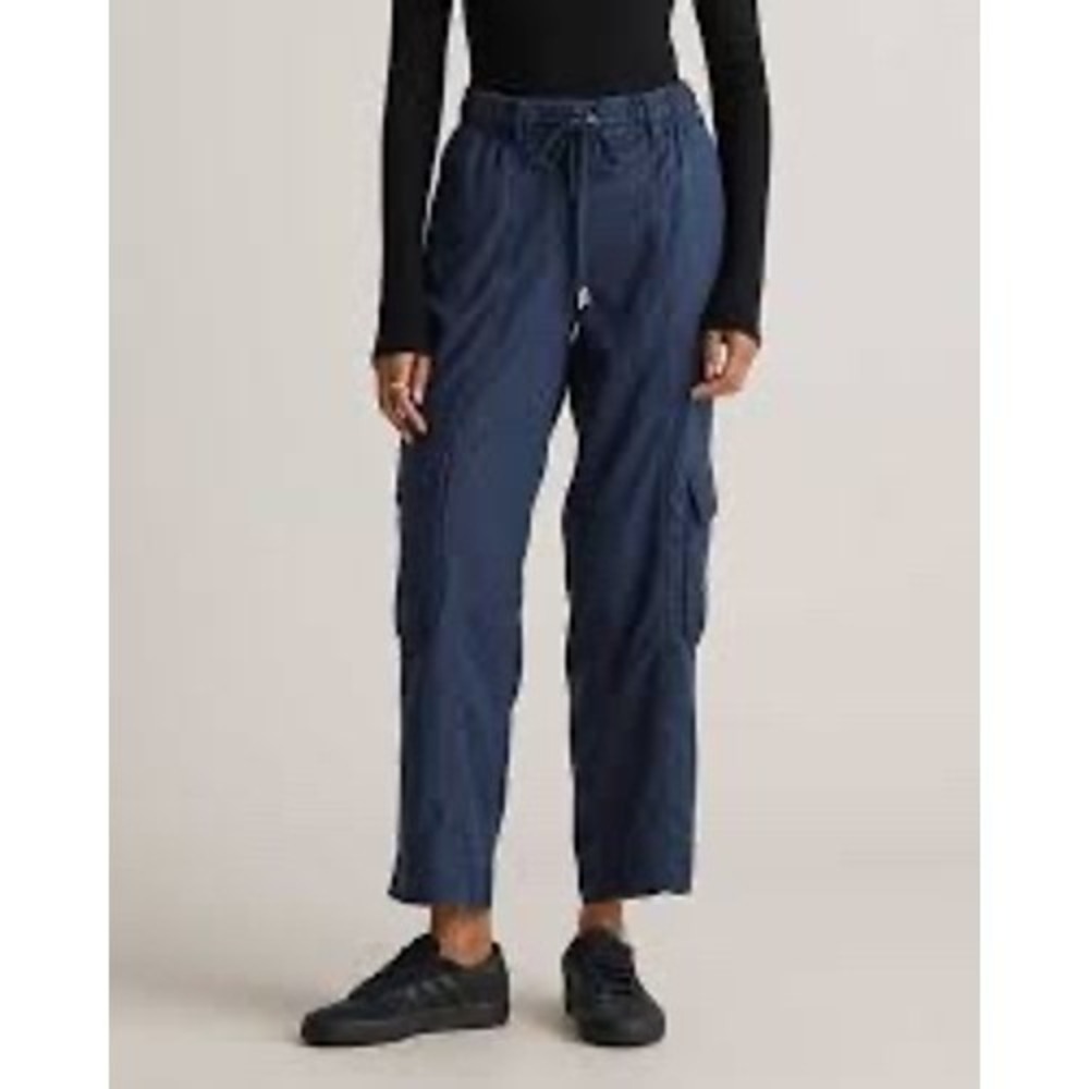 Quince Organic Cotton Poplin Pull On Drawstring Pants Black M Minimalist Capsule